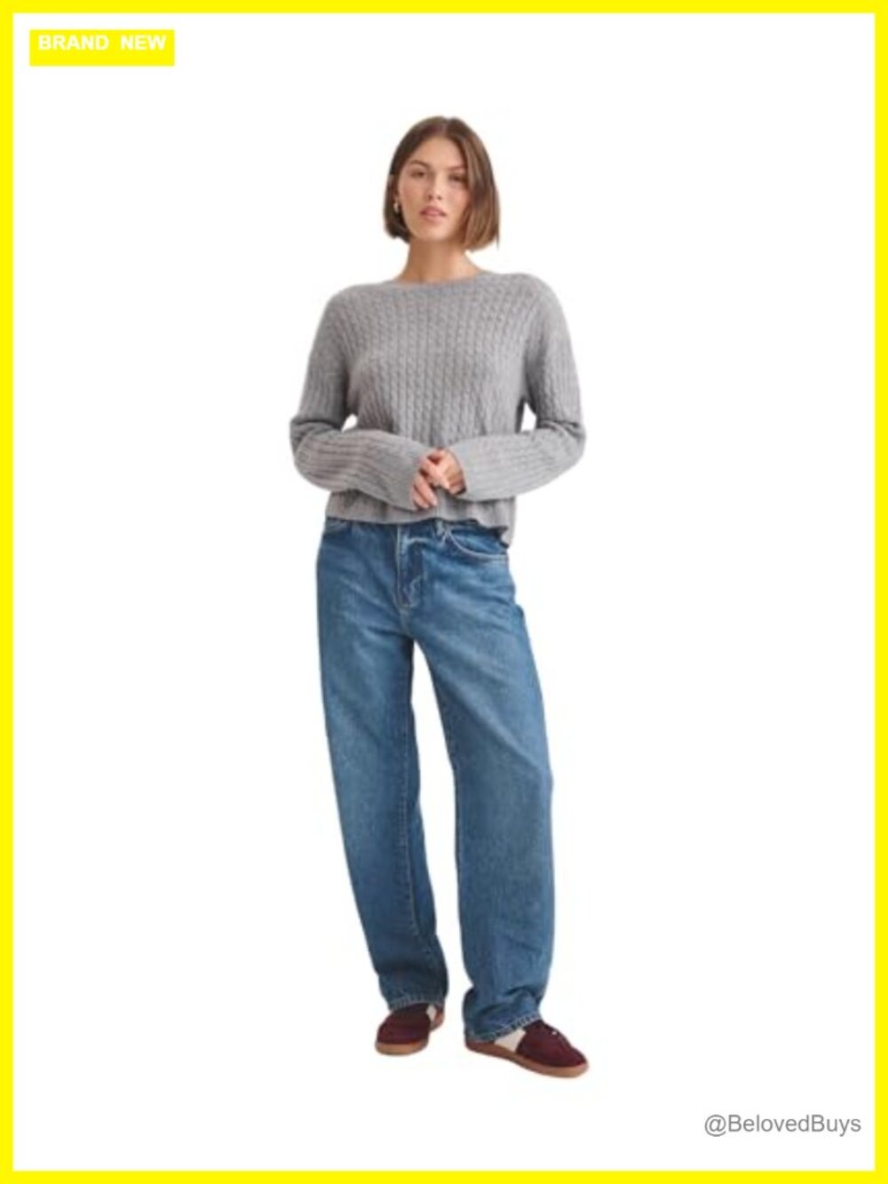 100% Cashmere Mini Cable Knit Crewneck Sweater Oversized